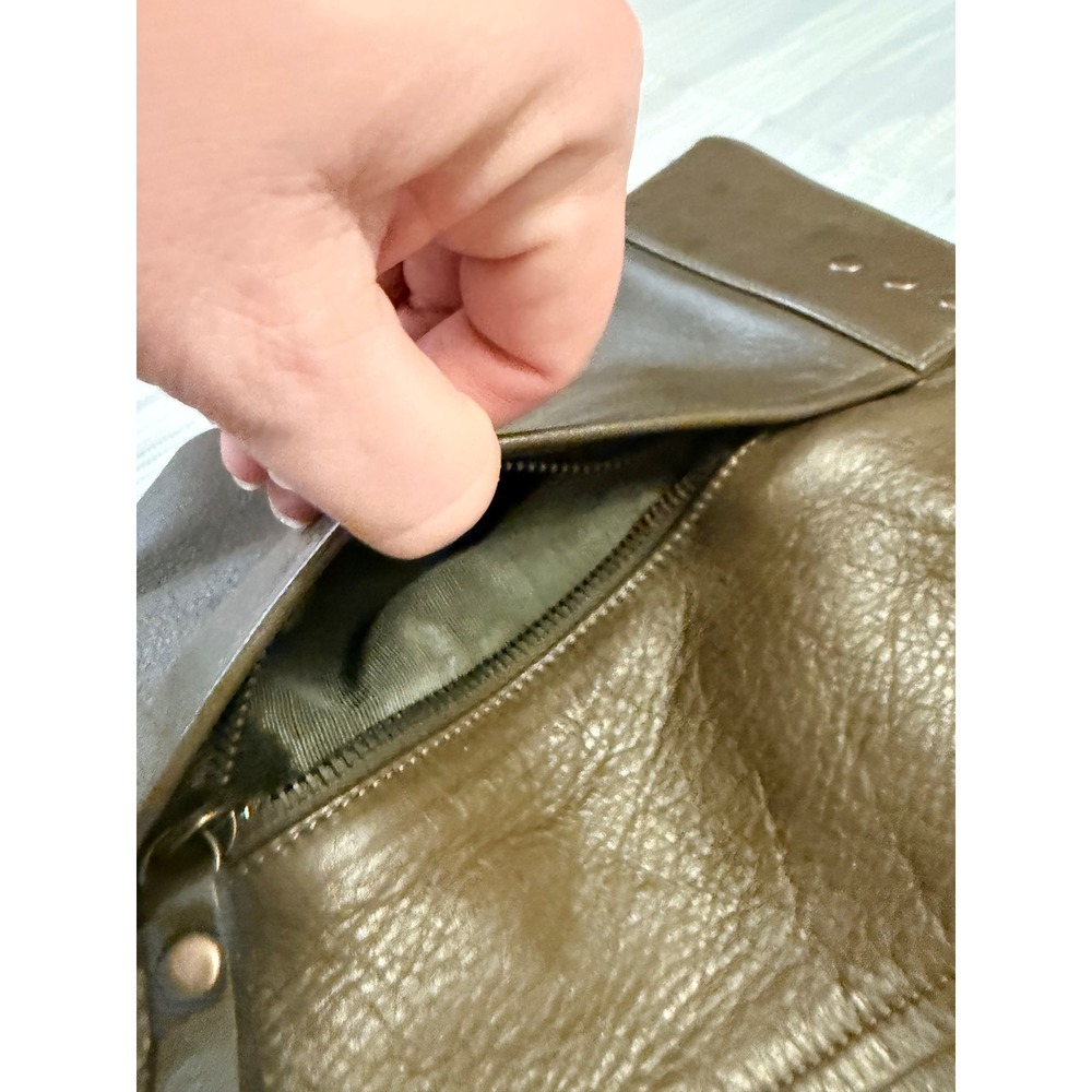 Eileen Fisher Olive Green Leather Tote Bag Hobo Handbag Brass Hardware - Picture 8 of 11